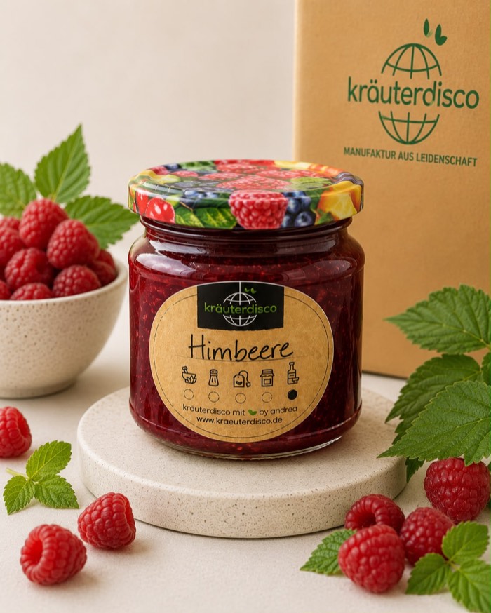 Glas mit hausgemachter Himbeermarmelade