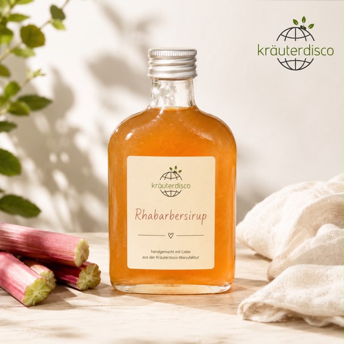Flasche mit hausgemachtem Rhabarbersirup