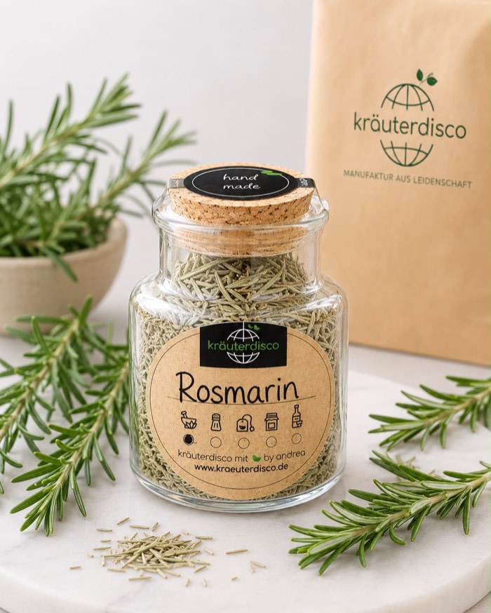 Glas mit getrocknetem Rosmarin